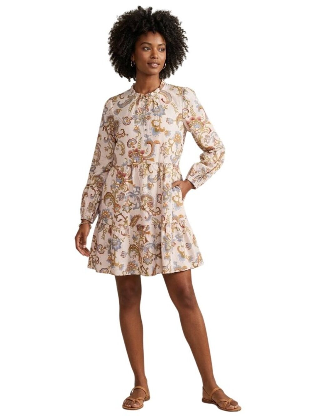 Cynthia Rowley NWT Puff Sleeve Ruffled High Neck Print Dress Pockets Size M